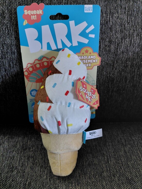 Bark Other - Bark Plush Ice Cream Cone Dog Toy - White, Brown, Red, Blue, Yellow